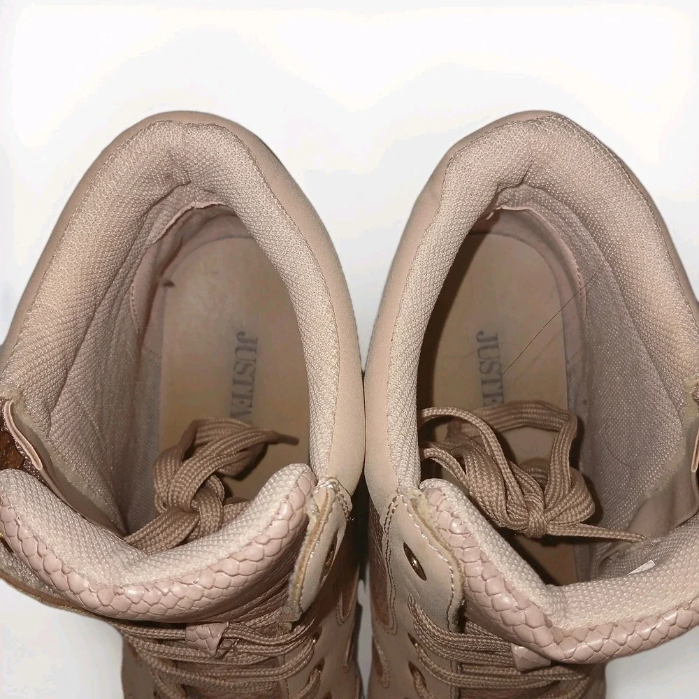 JustFab Hidden‎ Wedge Sneaker Booties Blush Pink Snake Print Side Zip Size 9